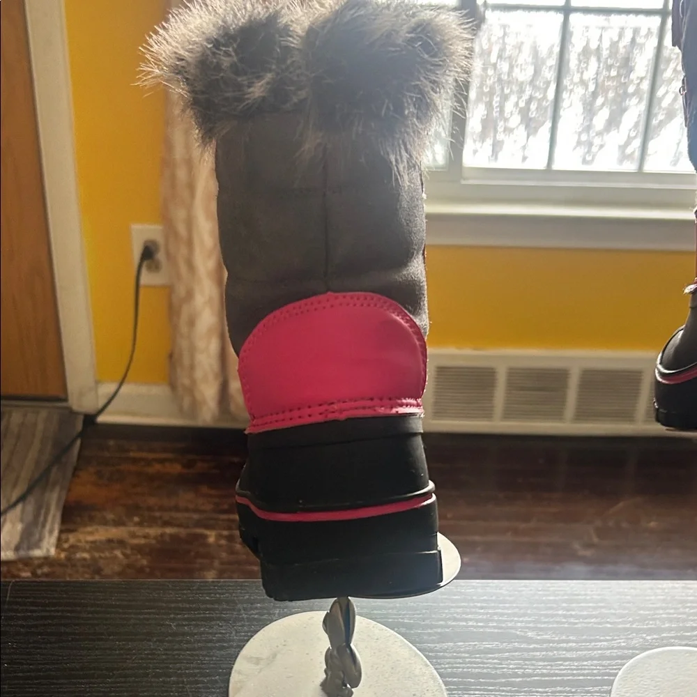Pink and Gray Winter Boots with Faux Fur